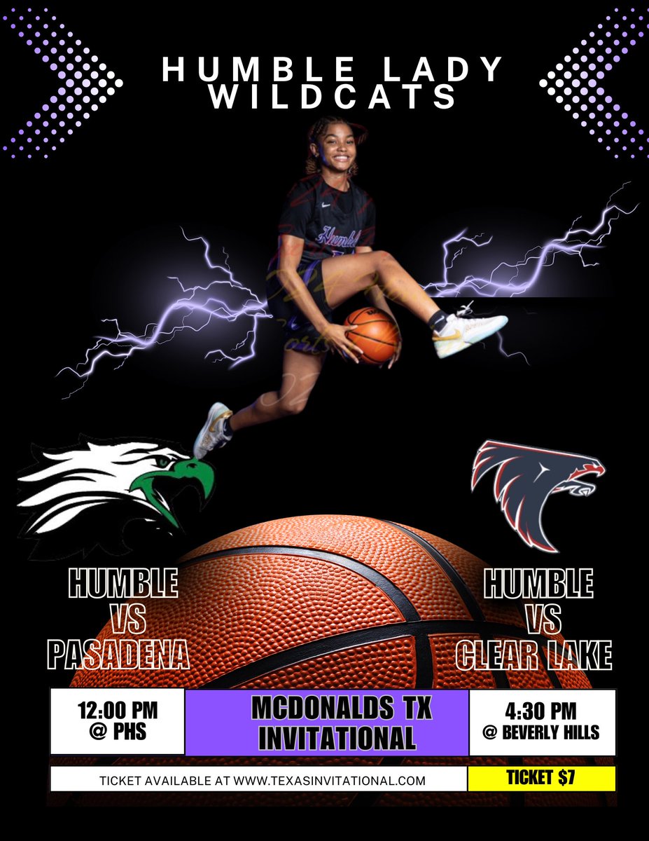 The Lady Wildcats are back in action <a href="/TXInvitational/">McDonald's Texas Invitational Basketball Tourney.</a> tomorrow. Catch us at 12 PM vs Pasadena High at PHS and 4:30 PM vs Clear Lake at Beverly Hills. <a href="/HumbleISD_HHS/">Humble High School</a> <a href="/jaaayylaaaa/">Jayla Johnson</a>