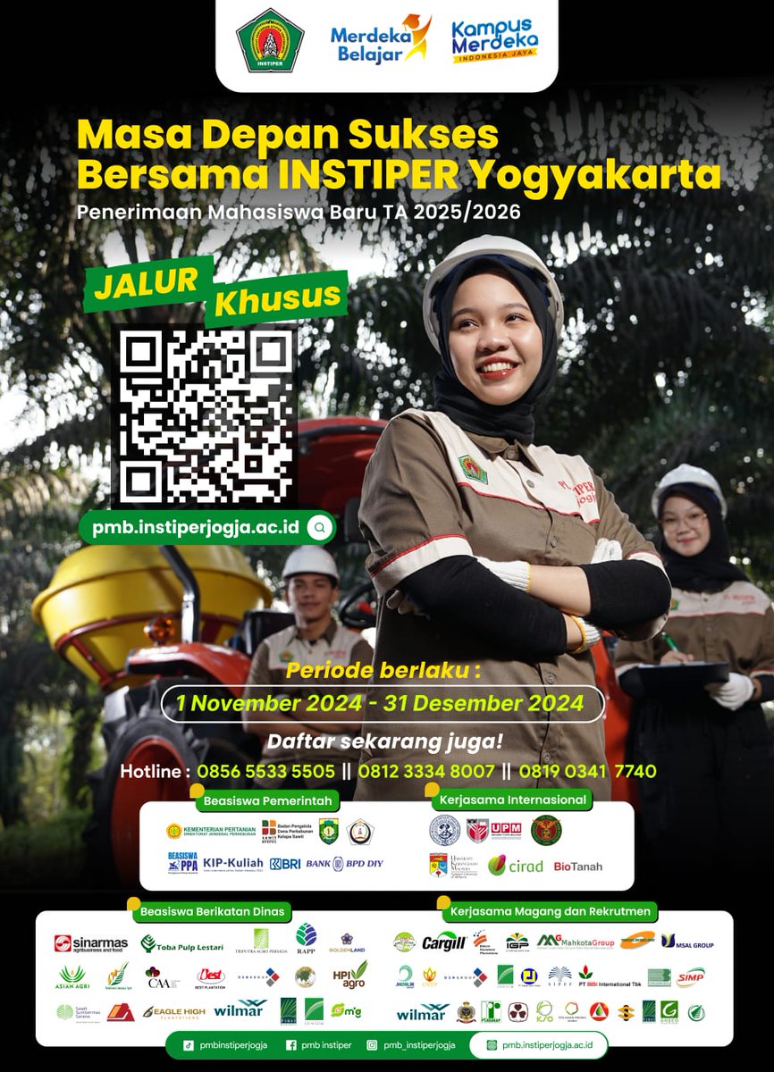 si_instiper's tweet photo. Penerimaan Mahasiswa Baru INSTIPER TA 2025/2026 
Jalur Khusus:
1 November 2024 - 31 Desember 2024
Yukk buruan daftar! 

#sekolahpertanian
#sekolahperkebunan
#sekolahperhutanan
#sekolahsawit https://t.co/oPSsrf6Dhw