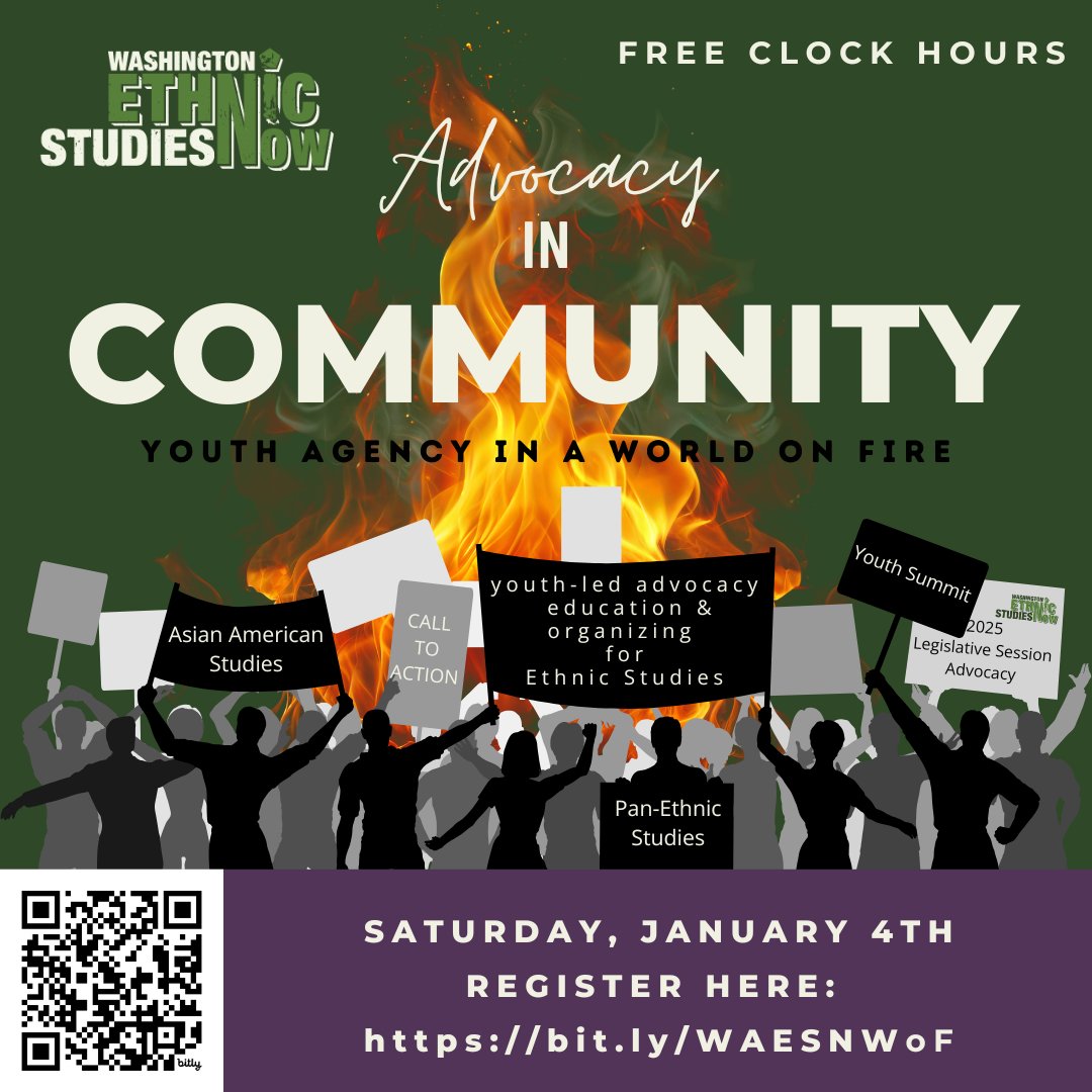 Join WAESN youth leaders on Zoom Sat, Jan 4th to learn about our 2025 legislative priorities, why youth leaders support them &amp; how you can support both!

This event is free &amp; we are helping youth raise $ for a Youth Advocacy Summit scheduled for Feb 1.

waethnicstudies.com/event/advocacy…