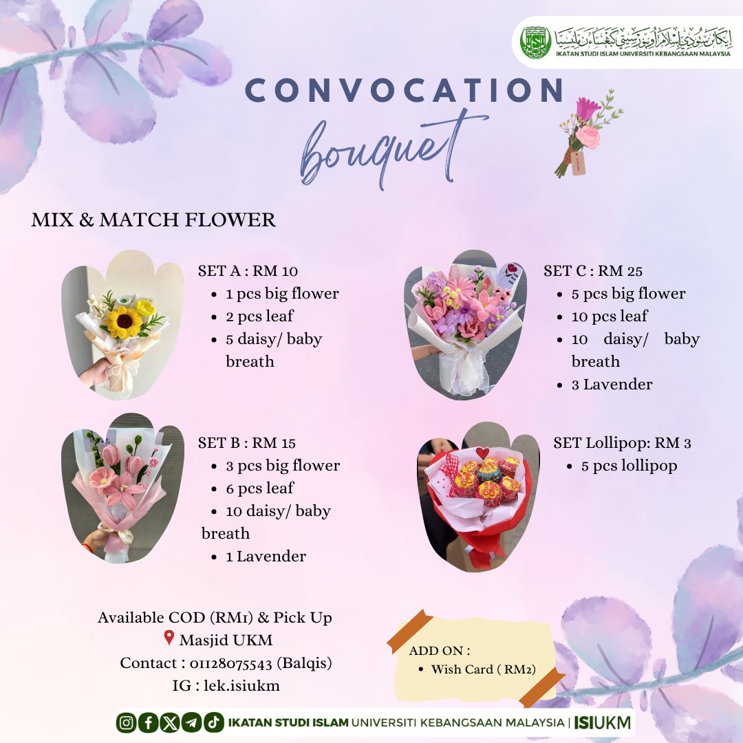 ISIUKMofficial's tweet photo. Convo dah nak dekat😱‼️Mana nak cari Bouquet untuk sahabat2, abang kakak ni ??😵‍💫

🌷Harga bermula dari serendah RM3-RM7 untuk setiap kuntum 
🌷Pilihan gabungan bunga bermula dari RM10-RM25 jeee
🌷Tempahan secara Pre-Order
🌷 Boleh request wish card✨ https://t.co/wgVmXXRcAv