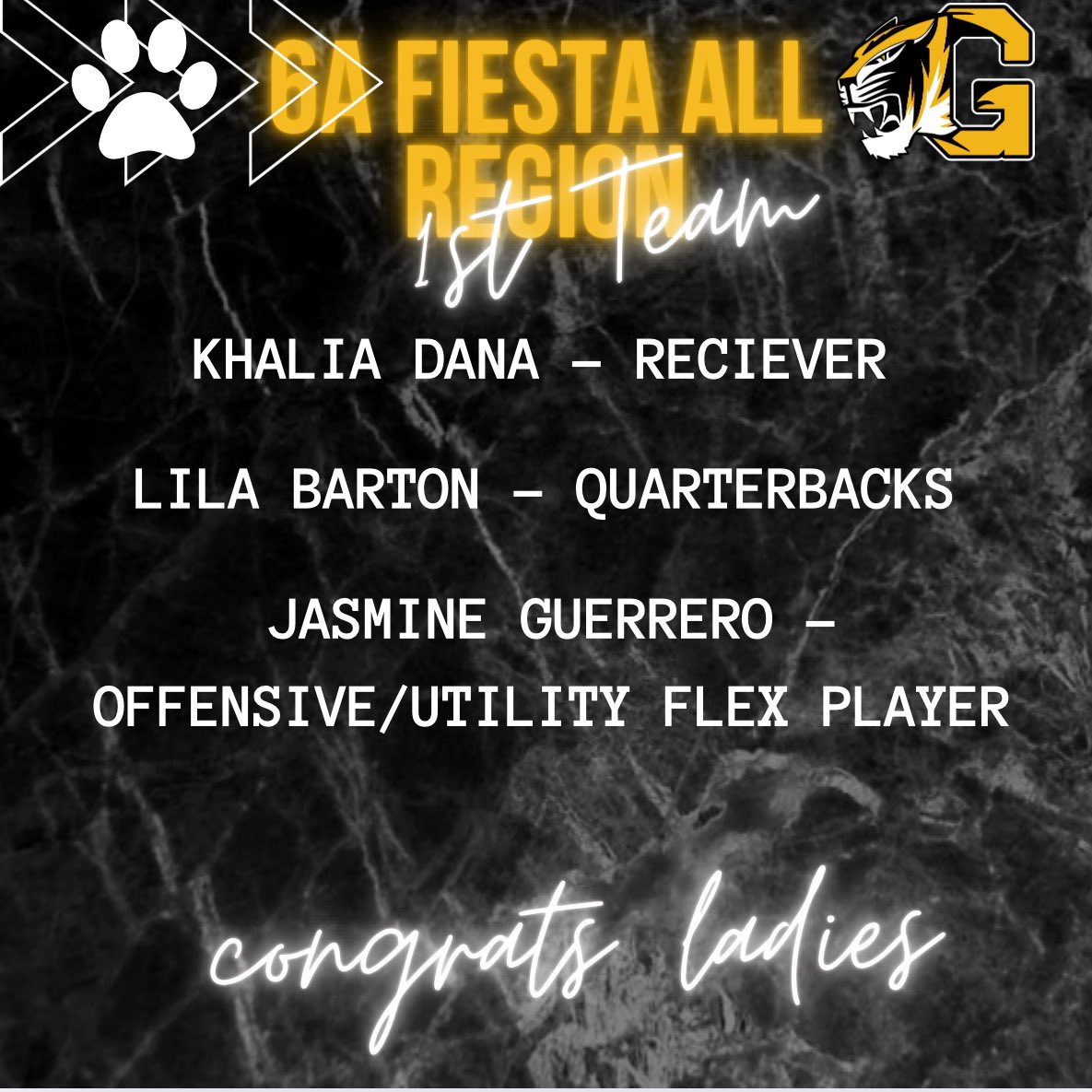 6A FIESTA REGION AWARDS

Great job ladies. 14 ladies with awards between 1st, 2nd and honorable mentions. 

<a href="/OTS_apparel/">Coach G</a> <a href="/coachwinstead13/">Coach Winstead</a> <a href="/Gilbert_Tigers/">Gilbert High School Athletics</a>