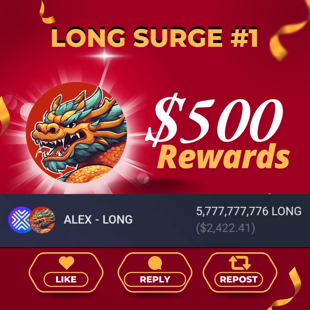 LongCoinCrypto's tweet photo. LONG SURGE #1 - $500 rewards campaign 🧧

LONG is going HARD. Over $2,400 has been added to the ALEX - LONG rewards pool @ALEXLabBTC

Let's push this post to win BIG. Easy rewards worth $500 await
Rules Below in reply ⏬ https://t.co/QYq5JltgNB