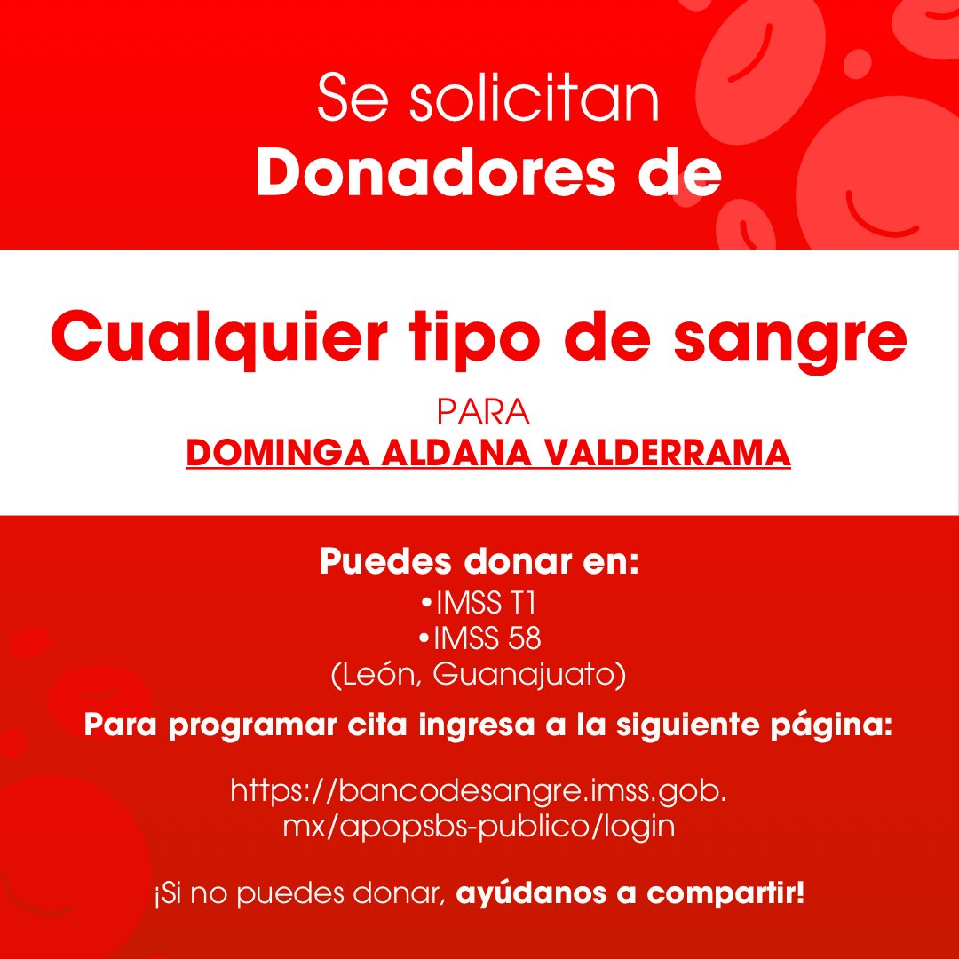 Mi abue necesita donadores de sangre. ¿Me ayudan a compartir?🆎➕💉🙏🏻 #RT 

Si hay alguna duda, escríbanme por DM. 💬🩸 Y para sacar cita, les comparto los datos correspondientes. 

¡Gracias!.