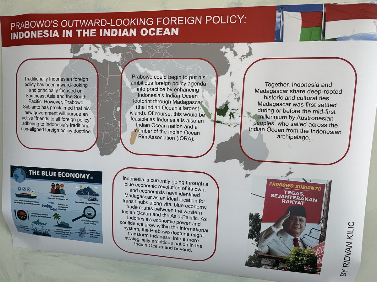 The #IFSymposium24 also features a poster presentation from Ridvan Kilic on his work "Prabowo’s Outward-Looking Foreign Policy: Indonesia in the Indian Ocean". In frame: Ridvan with the Indonesia Forum Convenors @MonikaWinarnita and Wulan Dirgantoro