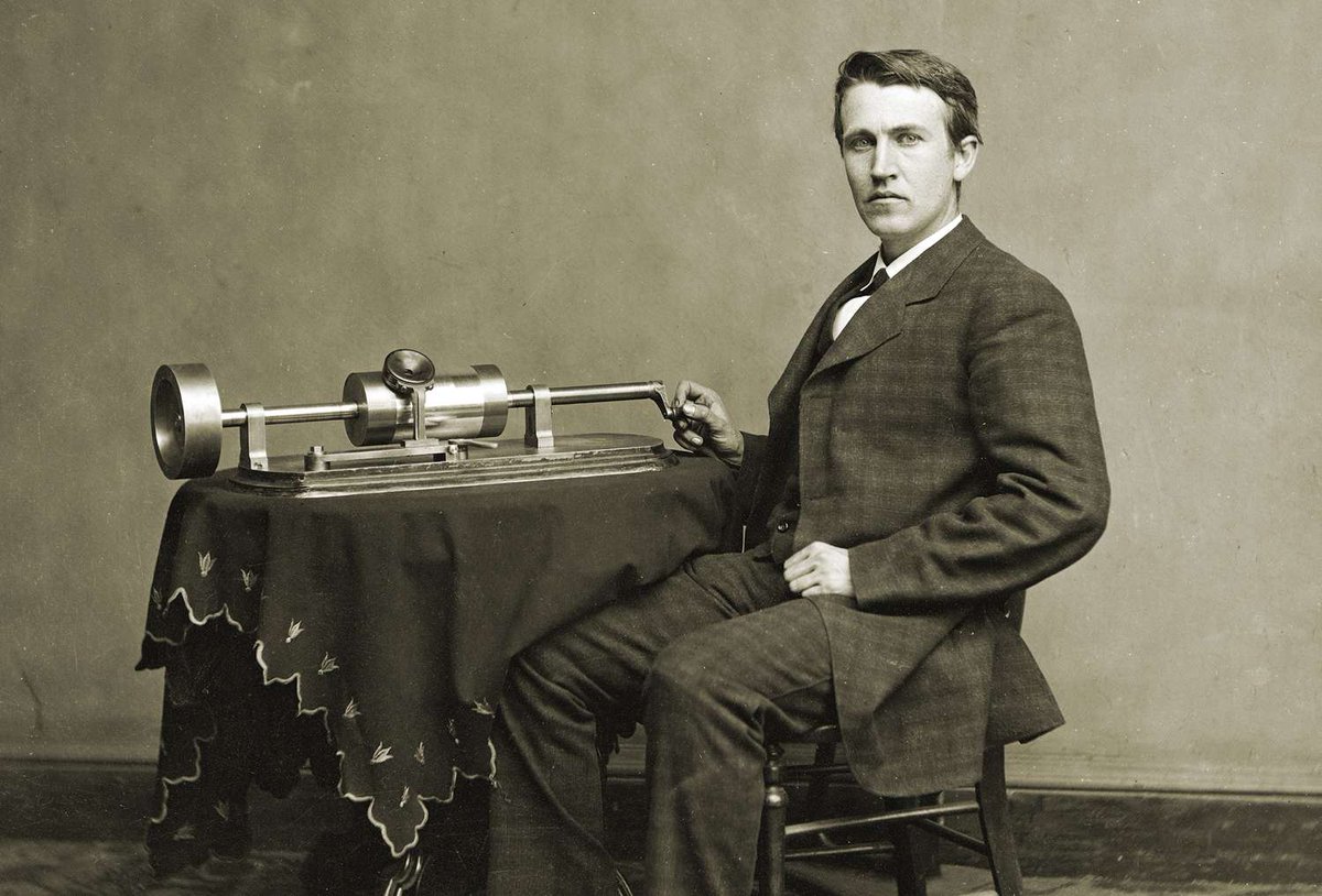 History999999's tweet photo. 🎵 1877: Thomas Edison announces the phonograph, the first device to record &amp; replay sound, sparking a revolution in communication. His first words? "Mary Had a Little Lamb." 🔊🐑 #TodayInHistory #ThomasEdison #Phonograph https://t.co/alTMBOJeid
