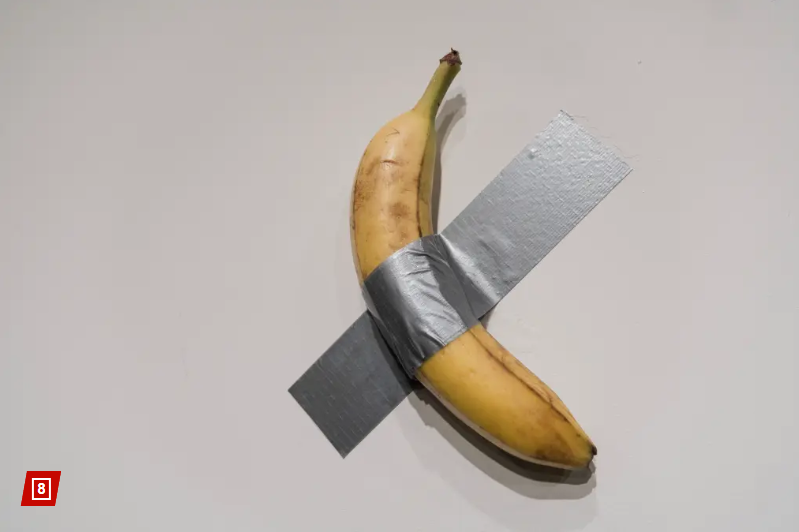 JaguarAnalytics's tweet photo. This banana duct-taped to a wall is sold for $6.2 million to a crypto trader named Justin Sun. We have gone well past the time of selling apes and rocks jpegs. Now we just tape fruit to the wall and call it art.

https://t.co/TATOw47hXa https://t.co/65LlmQeUTO