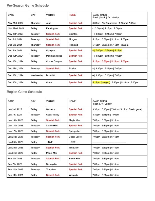 This season's game schedule!