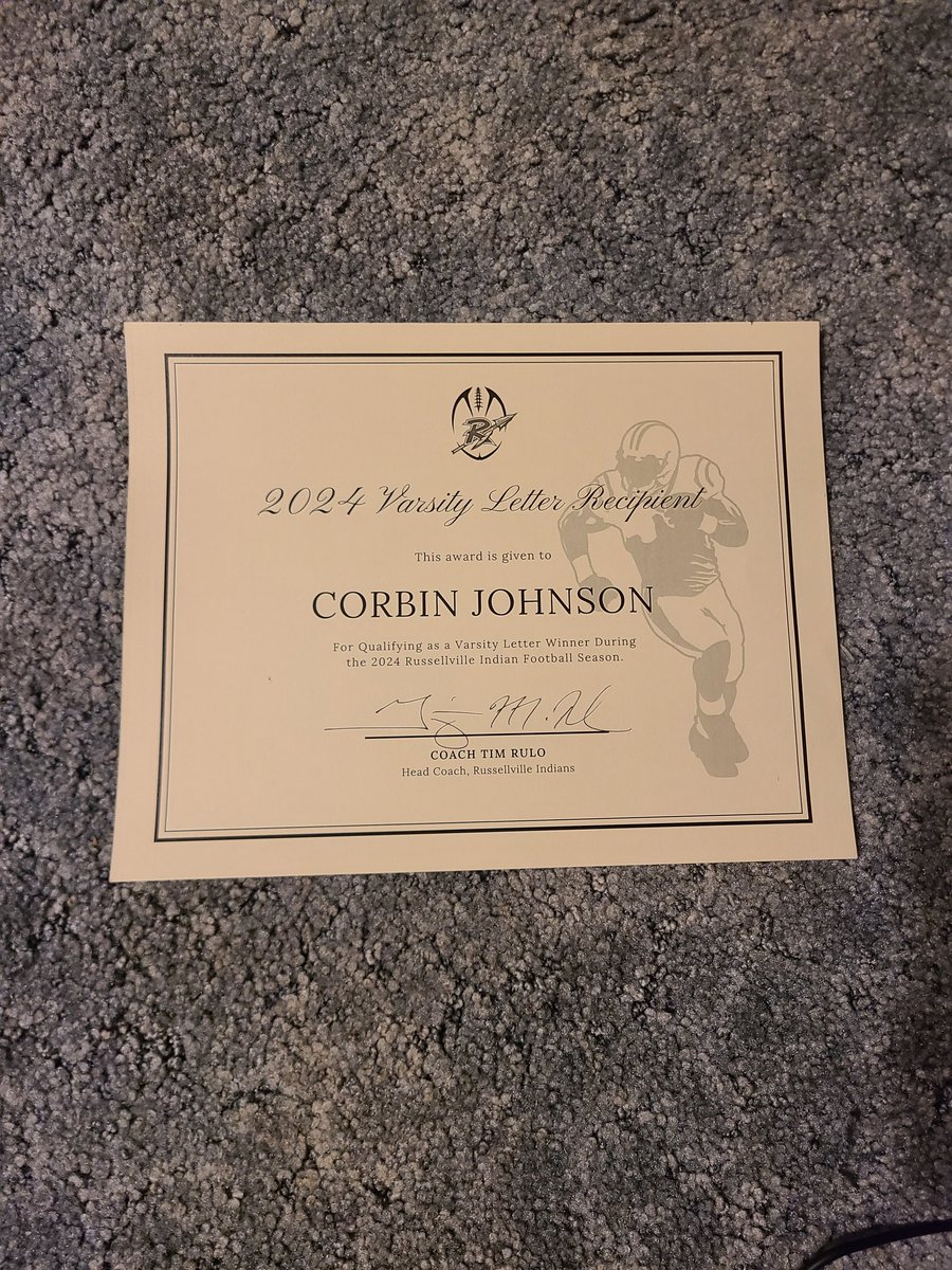 As I close the final chapter of my Sophmore season of football, I am happy to receive the following team rewards.
- 100% attendance of practice
- Indian All-Academic Team (3.3 GPA OR HIGHER)
- 2024 Varsity Letter
- 2024 Indians DPOY
