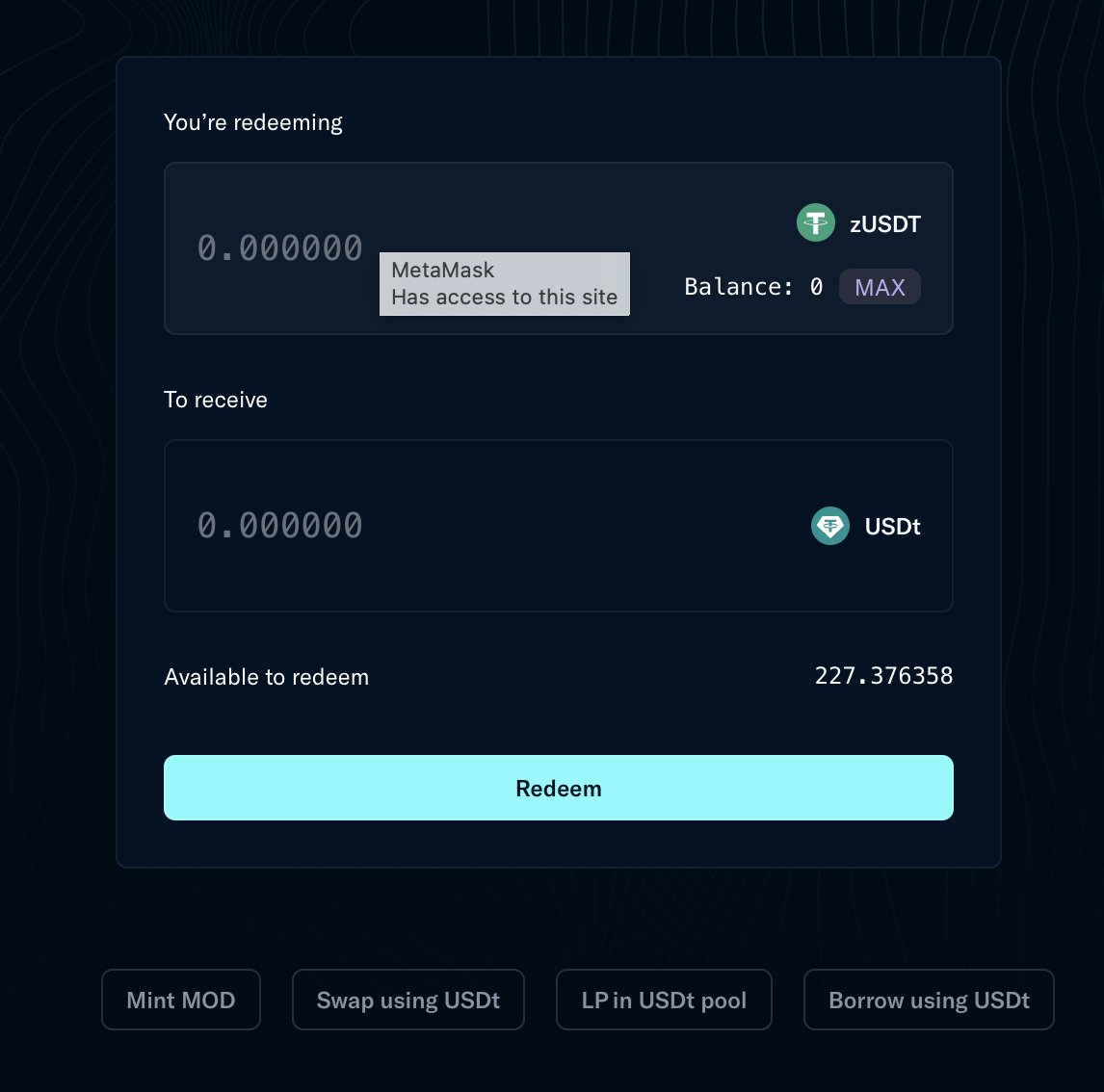 Redeem your zUSDT for native USDT directly on Echelon with 0 slippage!

Redeem now: app.echelon.market/usdt

(Note: Daily redemption limits apply for 1:1 conversions. If you encounter insufficient USDT, please try again in a few hours or use a DEX.)