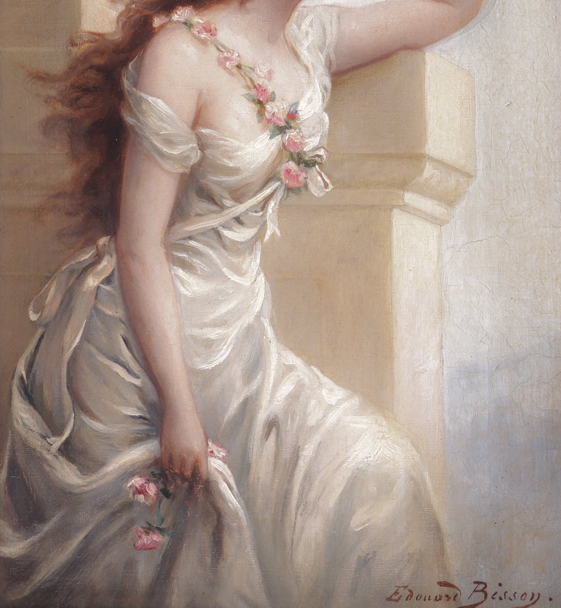 A Young Beauty with a Wreath of Roses
By Édouard Bisson. French, (1856-1939)