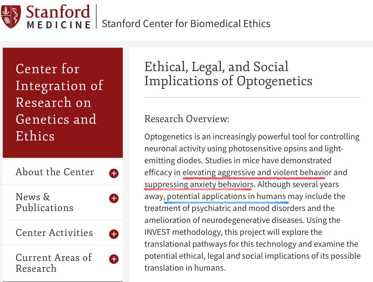 ItsAllATheatre's tweet image. #Optogenetics. Optogenetics. Look it up &amp;amp; think about the #ethics involved in being able to affect behaviour with this same method. #BehaviourModification
neuroscience.stanford.edu/news/researche…