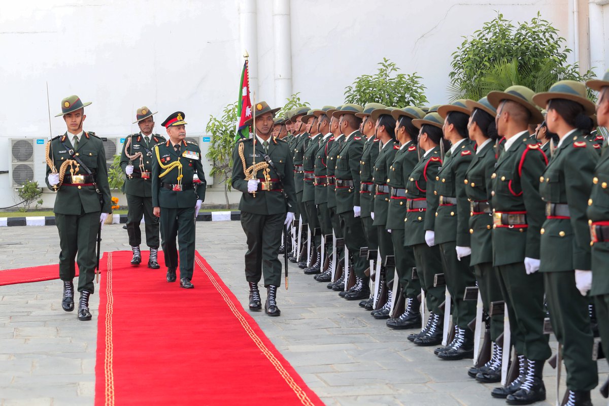General Upendra Dwivedi, Chief of the Army Staff, Indian Army, receives and inspects the Guard of Honour at the Army Headquarters.
---
भारतीय स्थल सेनाध्यक्ष जनरल उपेन्द्र द्विवेदी जङ्गी अड्डामा सम्मान गारद ग्रहण र निरीक्षण गर्नु हुँदै ।
#NepaliArmy #NepalIndiaFriendship <a href="/adgpi/">ADG PI - INDIAN ARMY</a>