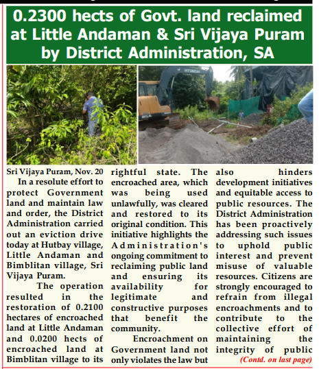 MediaRN_ANI's tweet photo. #ZeroTolerance
#NewAndamans
@DcSouthandaman carried out an eviction drive, reclaimed 0.2100 hectares of encroached land at #Hutbay village #LittleAndaman and 0.0200 hectares at #Bimblitan village #SriVijayaPuram to its rightful state. General Public strongly urged to refrain from encroaching upon Govt land and contribute collective effort to maintain the integrity of public property.