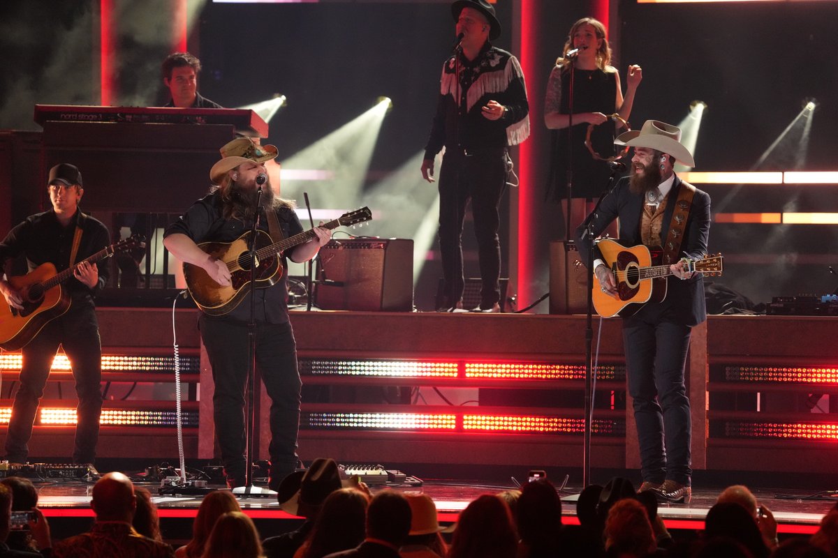 What a way to kick of The 58th Annual #CMAawards!   <a href="/PostMalone/">Post Malone</a> and <a href="/ChrisStapleton/">Chris Stapleton</a> leaving us high on that performance!
