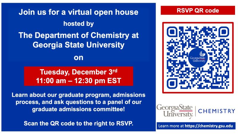 Chayan Dutta 🇮🇳 🇺🇸 (@chayan_dutta) on Twitter photo We are recruiting graduate students for Fall 2025. Join us for a virtual open house on Tuesday, December 3rd, to learn about our chemistry graduate program! Sign up here: lnkd.in/ecMSFDAH
#chemphd #Chemistry #gradschool #chemphys #biophys <a href="/GSUChemistry/">Georgia State University Chemistry</a> We are recruiting graduate students for Fall 2025. Join us for a virtual open house on Tuesday, December 3rd, to learn about our chemistry graduate program! Sign up here: lnkd.in/ecMSFDAH
#chemphd #Chemistry #gradschool #chemphys #biophys <a href="/GSUChemistry/">Georgia State University Chemistry</a>