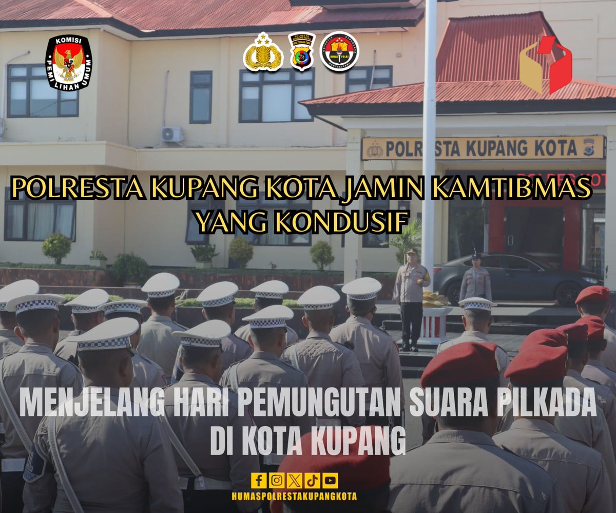 TribratanewsKu1's tweet photo. Polresta Kupang Kota Jamin Kamtibmas Yang Kondusif
Menjelang Hari Pemungutan Suara Pilkada Di Kota Kupang

#divisihumaspolri 
#poldantt 
#polrestakupangkota 
#betapolresta 
#pemiludamai 
#pilkadaserentrak2024 https://t.co/69t4nGV4bf