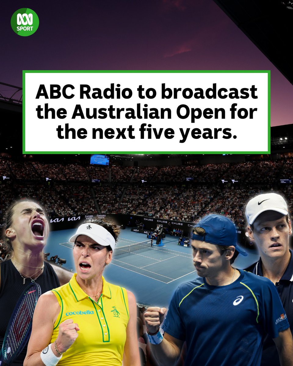 🎾🇦🇺 ABC SPORT your home of The AUSTRALIAN OPEN for the next 5 YEARS!!! 

ABC Sport and the Australian Open have today announced a five-year agreement for audio rights to
the Australian Open.