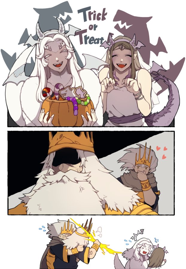 Its pretty later but, this was how the crossbreeds Halloween went...we may have upset  grandfather.