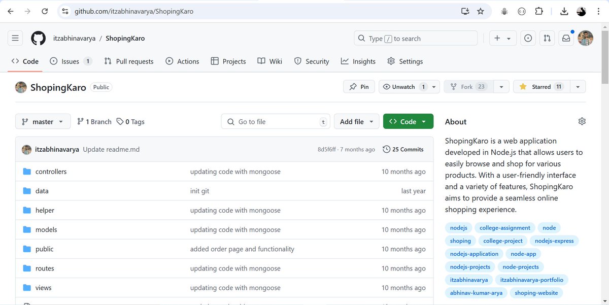itzabhinavarya's tweet image. Contribute to Shopingkaro - An Open Source Project!
URL :github.com/itzabhinavarya…
I've developed Shopingkaro, an open-source Node.js backend application using EJS templating. I've created an issue in the repository, and I'd love for you to contribute!