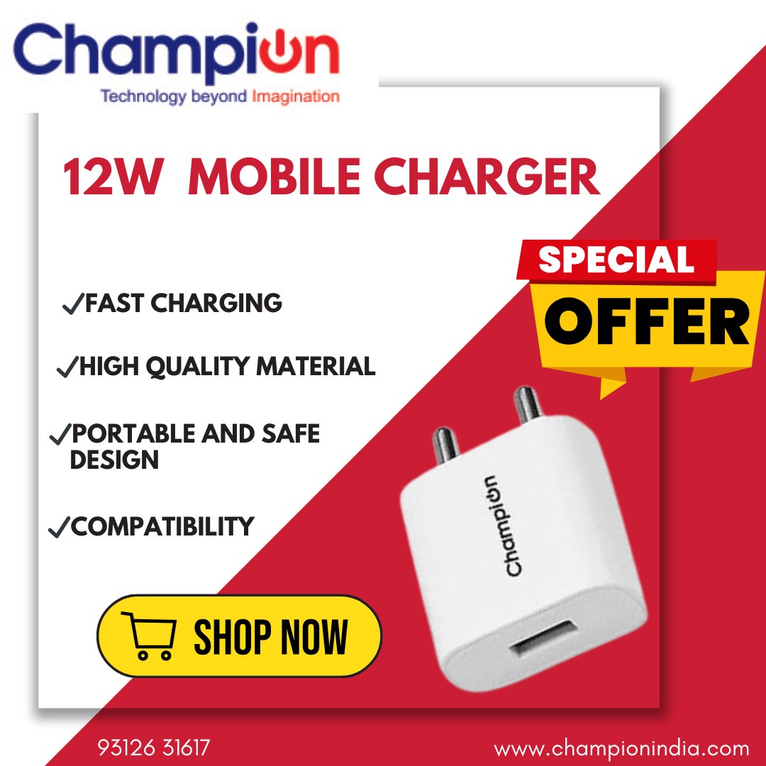 ChampionComps's tweet photo. Champion 12W 5V/2.4A DC Single USB Port Mobile Charger
#ChampionAccessories
#MobileCharger
#WallAdapter
#FastCharging
#USBCharger
#TechEssentials
#GadgetLover
#ChargingSolutions
#PowerUpYourDevice
#AndroidAccessories #12WCharger
#USBPortAdapter
#SinglePortCharger
#CompactCharger https://t.co/KUmTjxaXQM