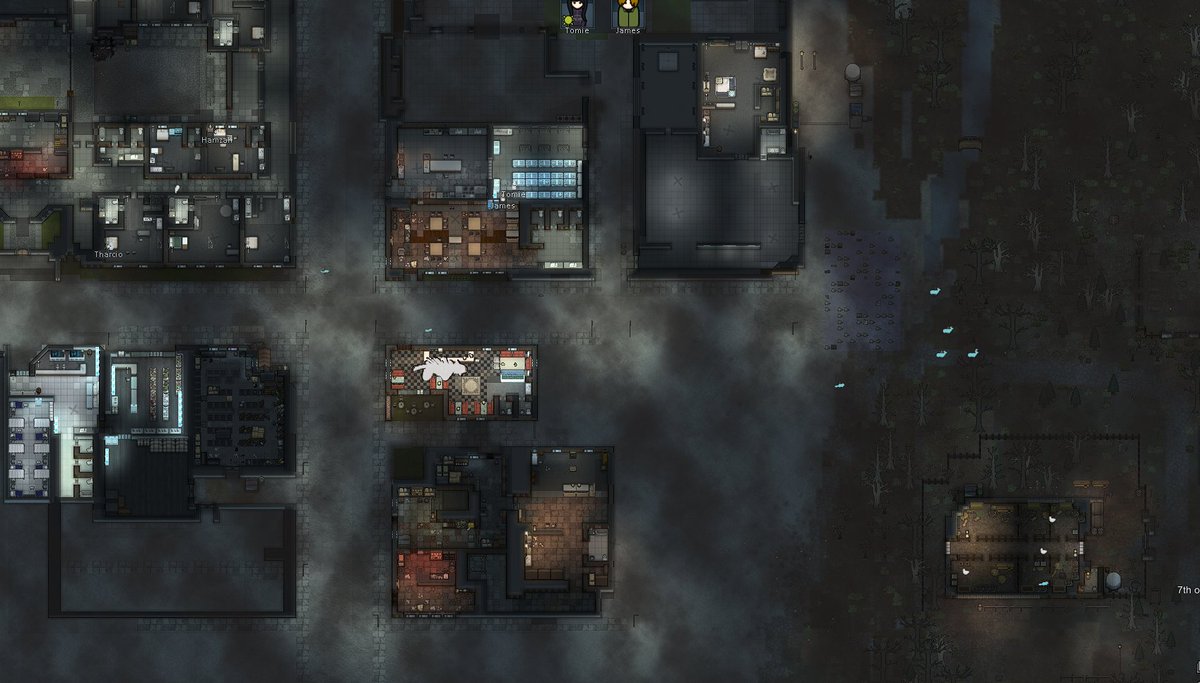 WIP zoomout
Still got a lot of buildings missing

Comic Sans ranch at the bottom right.
Still thinking if I'll include the hospital since I already made one before

#sh2 #rimworld