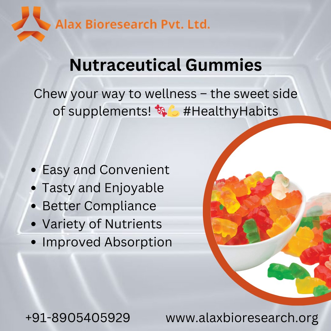 AlaxBIORESEARCH's tweet image. &quot;Fuel your wellness journey with our premium Nutraceutical Gummies!
📞 Call: +91-8905405929 🌐 Visit: alaxbioresearch.org

#NutraceuticalGummies #AlaxBioresearch #HealthSupplements #WellnessJourney #ExportFromIndia #HealthyLiving #GummyVitamins #Nutraceuticals&quot;