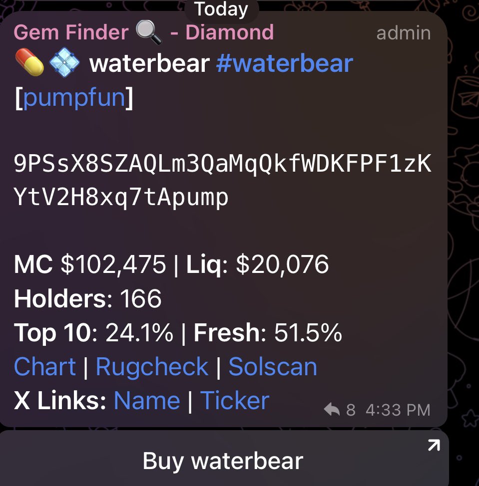 100xgemfinder's tweet photo. #waterbear waterbear

$102K -> $12.8M MC

125x in 8 hours

Insane plays by the bot daily https://t.co/aSsS0nlswT