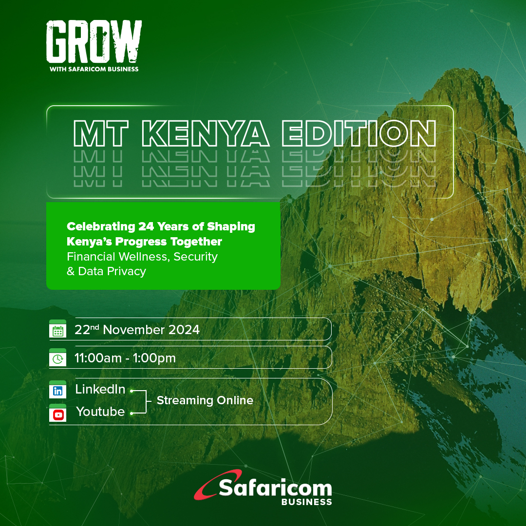 Have you joined any of the Grow with Safaricom Business sessions?  The Mount Kenya Edition is coming to you this November 22, 2024, from 11AM to 1PM! Find out how to navigate your finances, how to secure your business and protect your data this festive period. Catch the live