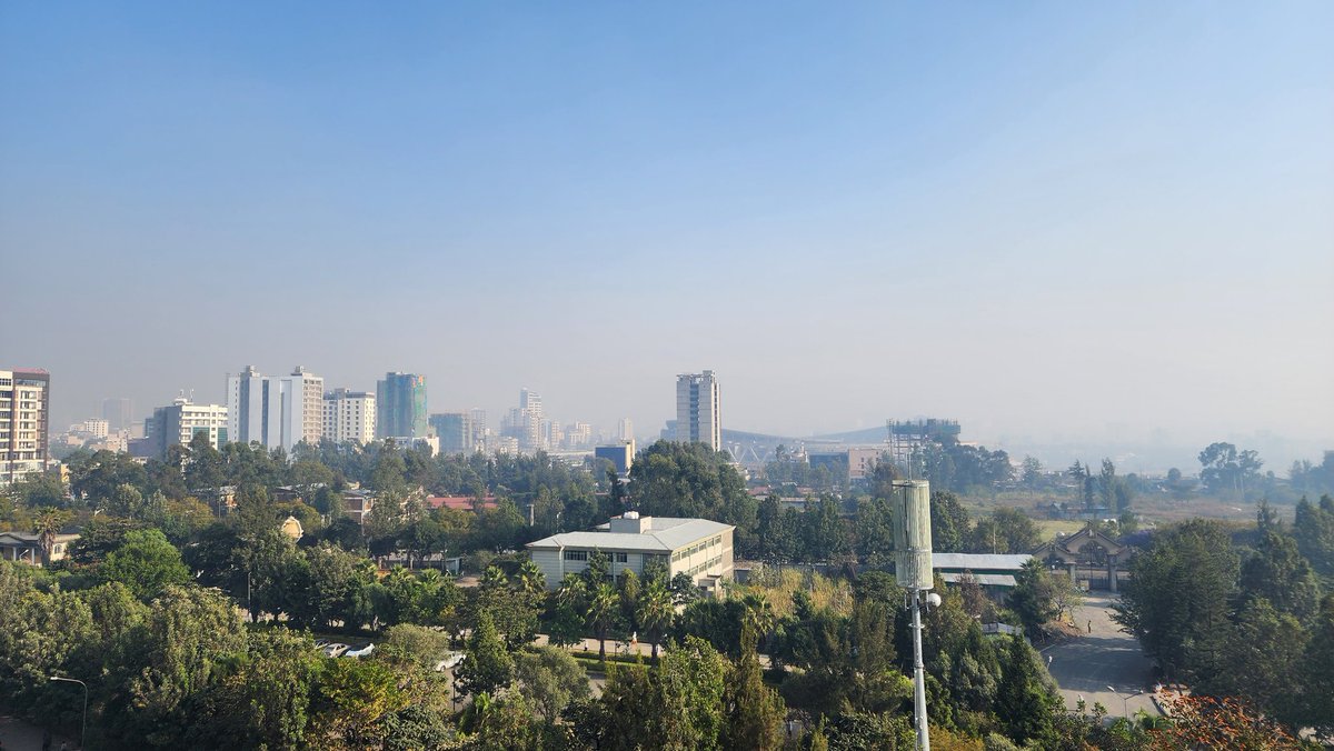 #AddisAbaba skyline this morning covered with smoke all over the city; not from industrial pollution, but from an annual tradition started over a 100+ ago when the city's residents  vowed after a pandemic, to burn garbages at homes &amp; neighborhoods every year on Hidar 12 (Nov. 21)