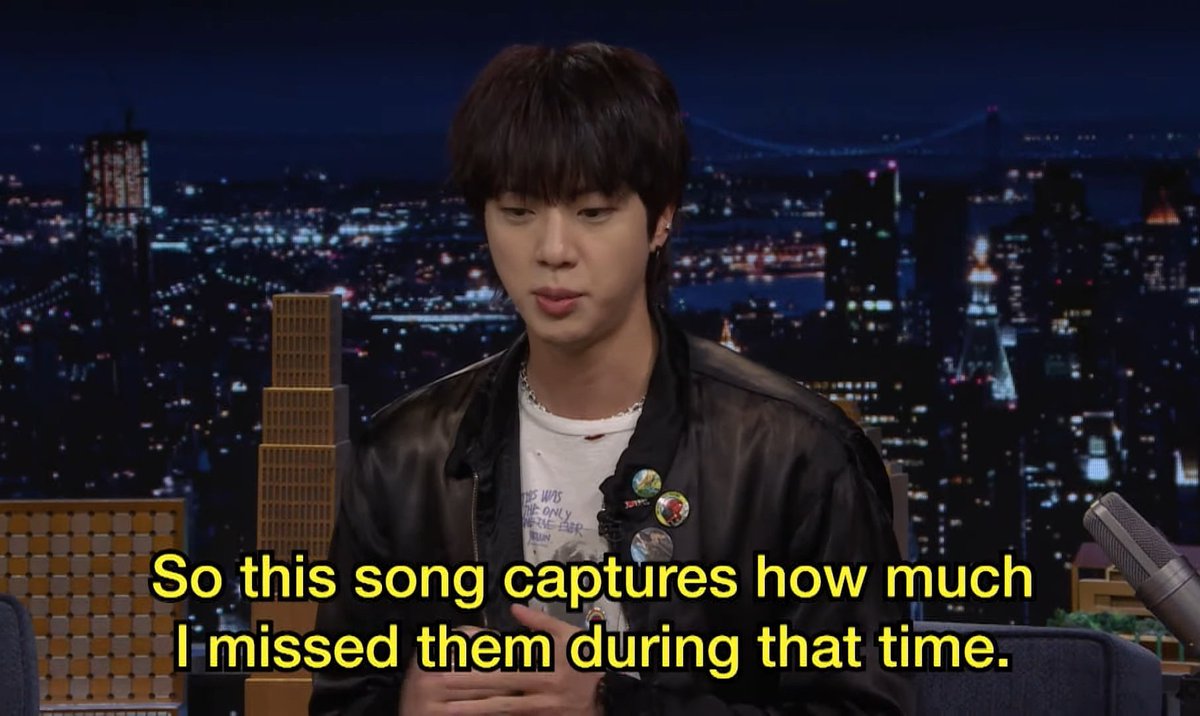 jinsgold's tweet photo. no one loves army like jin 😭💜 #JinOnFallon #FallonTonight https://t.co/Y8PCb5KGmt