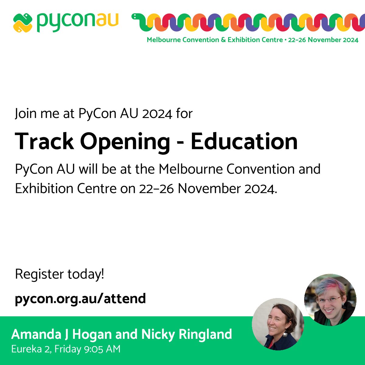 nickyringland's tweet image. It&apos;s #pyconAU time again! Tomorrow @hogesonline, Sally Gridley and I are running the education track! It&apos;ll be a blast! (Literally! Did someone say confetti canon?!???!????!? 🎉)