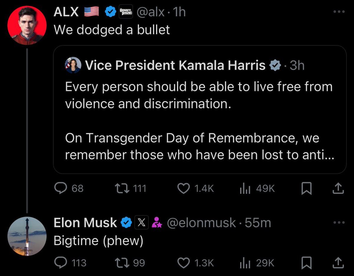 Never seen this level of antitrans hate. Kamala is talking about murdered trans people and they are joking about how annoying it is. This is positively genocidal.