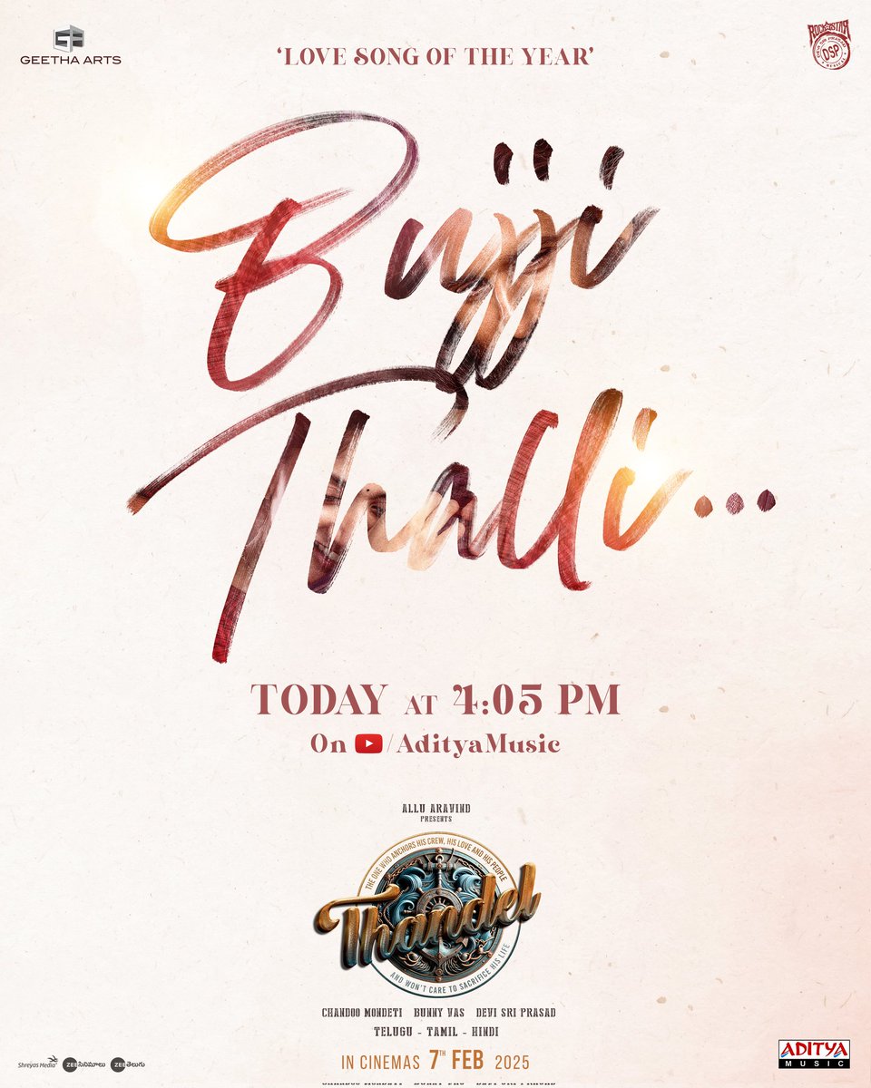 Raju's love for his Satya 🎻💕

#Thandel First Single #BujjiThalli out today at 4.05 PM 🫶

A <a href="/ThisIsDSP/">DEVI SRI PRASAD</a> soulful melody is 'Love Song of the year' 🎼
Sung by <a href="/javedali4u/">Javed Ali</a> 🎙️
Lyrics by <a href="/ShreeLyricist/">Shreemani</a> ✍️

#ThandelonFeb7th