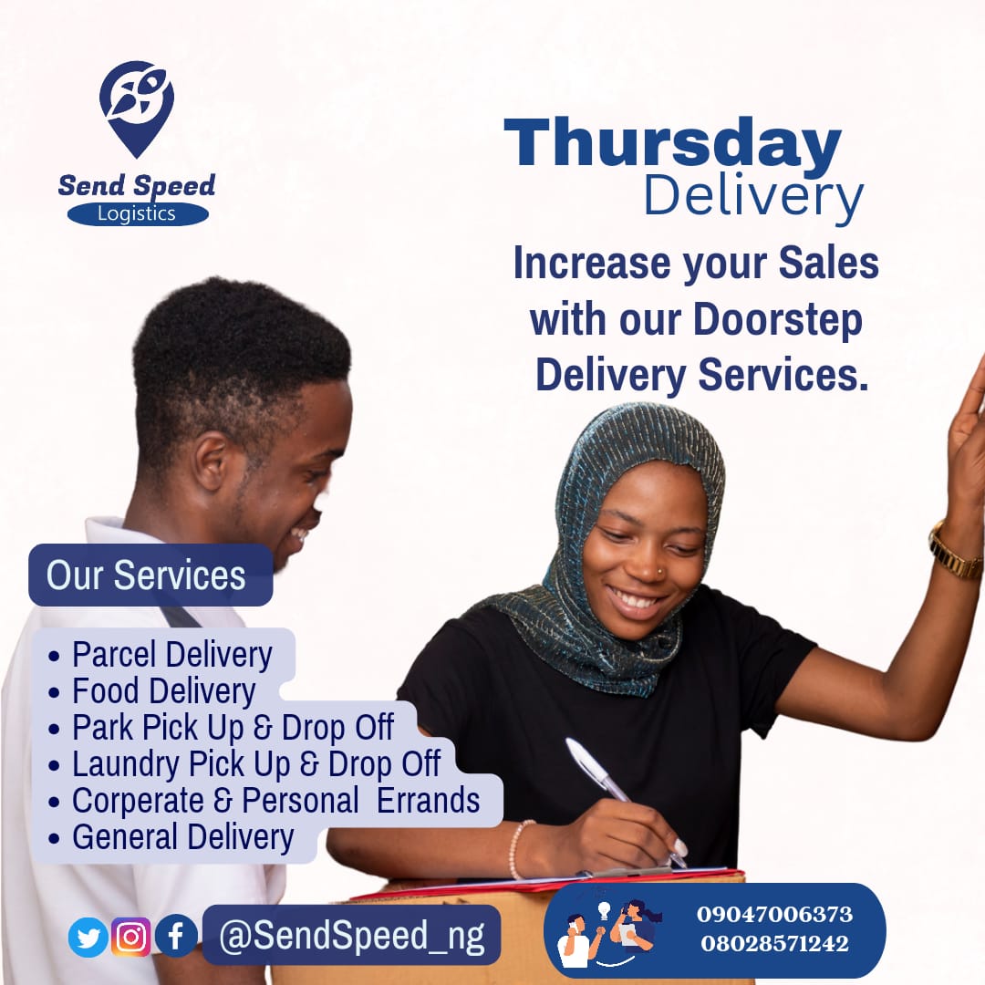 SendSpeed_ng's tweet photo. Relax while we take care of your logistics matter...
🛵🛵🛵

Hello Thursday!
@SendSpeed_ng cares
Your Reliable Partner

Call Now
☎️09047006373 / 08028571242

#hellothursday
#doorstepdelivery
#Everydayerrand
#novemberdelivery
#ududelivery #warridelivery 
#deliveryservice https://t.co/e0qnpXHofB