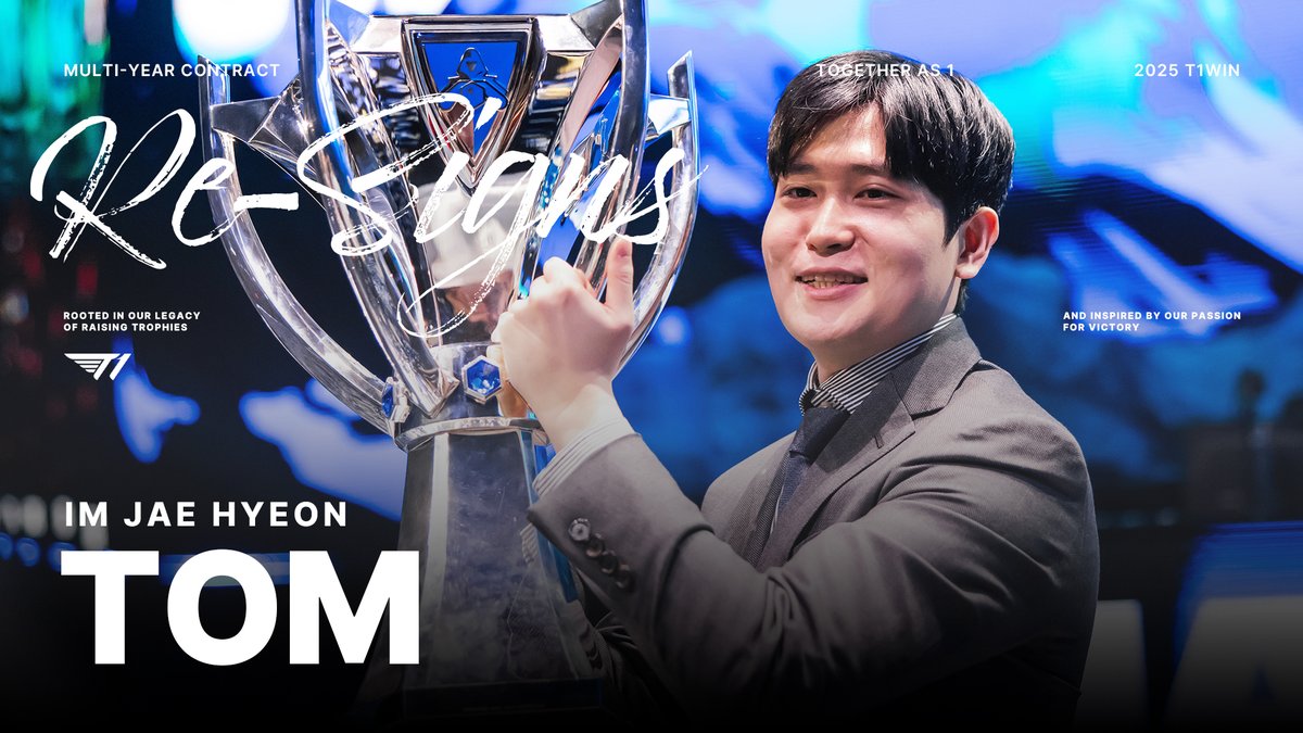 T1 LoL (@t1lol) on Twitter photo ๐๐-๐ฌ๐ข๐ ๐ง, '๐๐จ๐ฆ'
โTomโ ์์ฌํ ์ฝ์น๊ฐ 2026๋
๊น์ง T1๊ณผ ํจ๊ปํฉ๋๋ค.
๋ณด์ด๋ ๊ณณ๊ณผ ๋ณด์ด์ง ์๋ ๊ณณ ๋ชจ๋์์ ์ ์๋จ์ ์ํ ํ์ ์ ๋ณด์ฌ์ค โTomโ ์ฝ์น์ ํจ๊ป ์ฐ๋ฆฌ๋ ๋ ๋์ ๋ชฉํ๋ฅผ ํฅํด ๋์๊ฐ๊ฒ ์ต๋๋ค.
'Tom' has re-signed a multi-year contract with T1.
His unwavering dedication to ๐๐-๐ฌ๐ข๐ ๐ง, '๐๐จ๐ฆ'
โTomโ ์์ฌํ ์ฝ์น๊ฐ 2026๋
๊น์ง T1๊ณผ ํจ๊ปํฉ๋๋ค.
๋ณด์ด๋ ๊ณณ๊ณผ ๋ณด์ด์ง ์๋ ๊ณณ ๋ชจ๋์์ ์ ์๋จ์ ์ํ ํ์ ์ ๋ณด์ฌ์ค โTomโ ์ฝ์น์ ํจ๊ป ์ฐ๋ฆฌ๋ ๋ ๋์ ๋ชฉํ๋ฅผ ํฅํด ๋์๊ฐ๊ฒ ์ต๋๋ค.
'Tom' has re-signed a multi-year contract with T1.
His unwavering dedication to