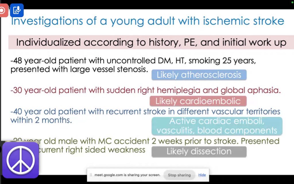 heijix86's tweet photo. Approach stroke in the young อันดับแรกต้องแยก stroke mimics ออกไปก่อน แล้วดู type of stroke ว่า“ischemic?” ถ้าเป็น AIS รักษา initial Rx ไปก่อนแล้ว workup etiology เพื่อเลือก proper secondary prevention หลักๆคือโรคของ vessels, cardiac and other embolic และ blood components ต่างๆ https://t.co/lYfz6Tnr1P