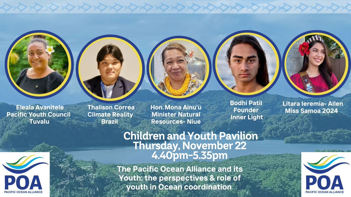 OPOC (@pacoceancomm) on Twitter photo Join us today at the Children and Youth Pavilion at #UNFCCC #COP29 to hear from youth advocates on their role in #ocean coordination.
See you at 4.40pm at Olympic Stadium, Baku, Azerbaijan.
#OnePacificVoice #1pt5tostayalive #oneblueplanet
<a href="/ForumSEC/">Pacific Islands Forum</a> <a href="/SprepChannel/">SPREP</a> <a href="/spc_cps/">Pacific Community</a> Join us today at the Children and Youth Pavilion at #UNFCCC #COP29 to hear from youth advocates on their role in #ocean coordination.
See you at 4.40pm at Olympic Stadium, Baku, Azerbaijan.
#OnePacificVoice #1pt5tostayalive #oneblueplanet
<a href="/ForumSEC/">Pacific Islands Forum</a> <a href="/SprepChannel/">SPREP</a> <a href="/spc_cps/">Pacific Community</a>