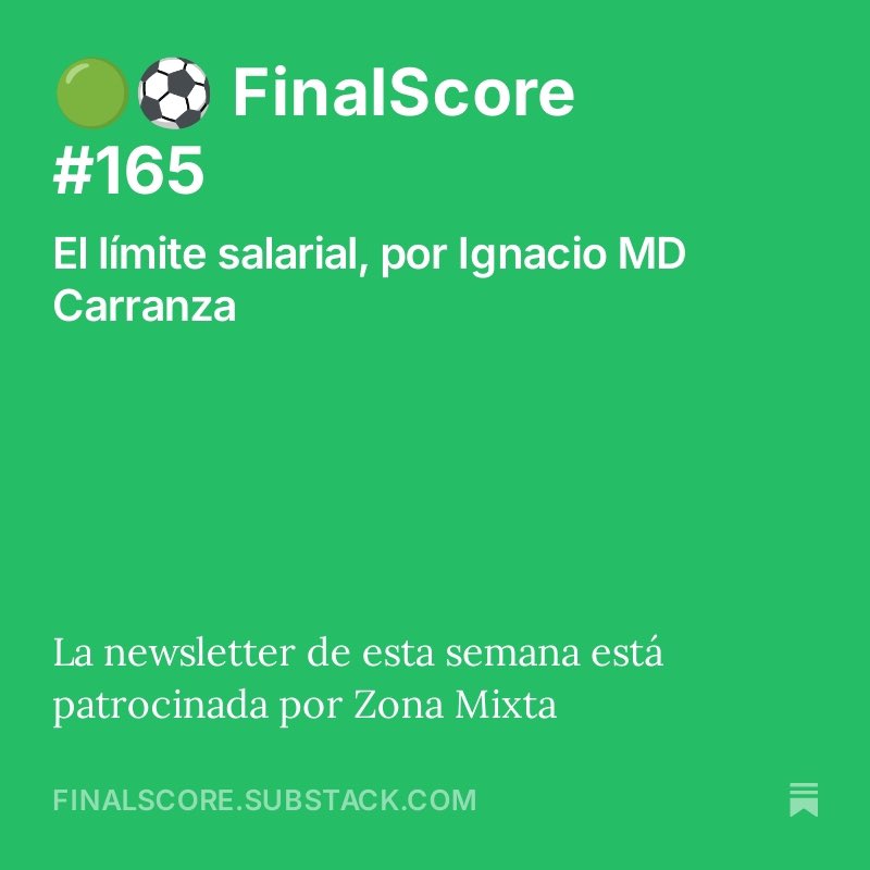 Miguel Ángel Hernández (@miguelangelh) on Twitter photo En la #newsletter de esta semana hablamos del límite salarial en diferentes competiciones como la #NFL, #NBA o #LaLiga
👉 finalscore.substack.com/p/finalscore-1… En la #newsletter de esta semana hablamos del límite salarial en diferentes competiciones como la #NFL, #NBA o #LaLiga
👉 finalscore.substack.com/p/finalscore-1…