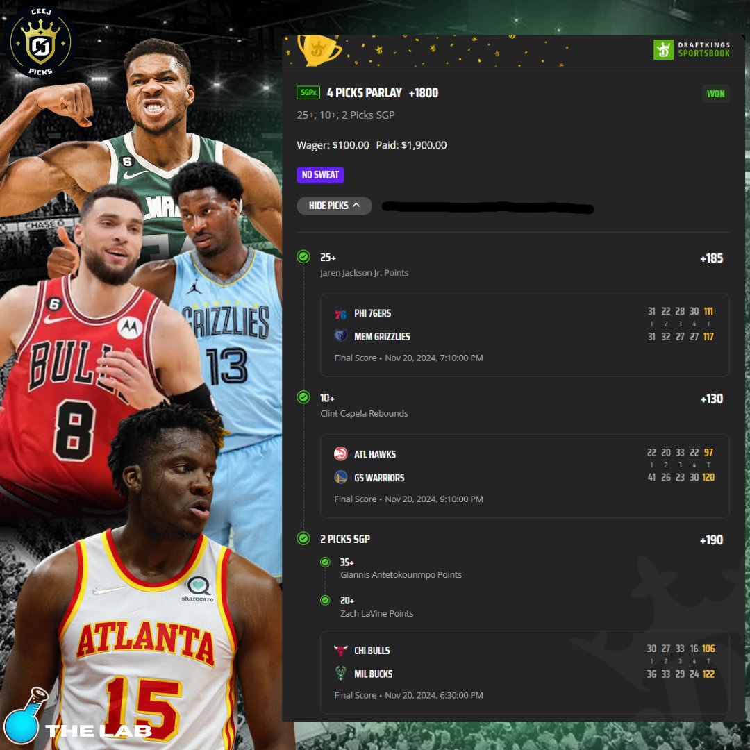 BANG NO SWEAT LOTTO✅💰

$100 ➡️ $1,900

🚨 GIVEAWAY ALERT 🚨

We’re giving away $250 CASH 💵 PLUS 5 FREE 1-MONTH MEMBERSHIPS to <a href="/PlaysLab/">The Lab</a> VIP Discord!🎉

How to enter:
1️⃣ Follow myself and <a href="/PlaysLab/">The Lab</a> 
2️⃣ Like this tweet ❤️
3️⃣ Retweet this post 🔁

3 DAY FREE TRIAL - Link Below⬇️