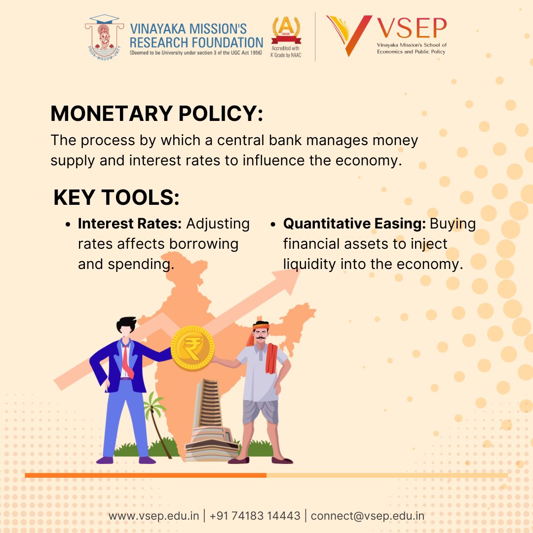vsepchennai's tweet image. Monetary policy shapes our economy! 💼✨ Learn how central banks stabilize inflation, manage interest rates &amp;amp; drive growth. Dive into the world of economics with VSEP&apos;s ! 📈📚

🔗 vsep.edu.in
📞 +91 74183 14443
#EconomicsEducation #MonetaryPolicy #StudyEconomics