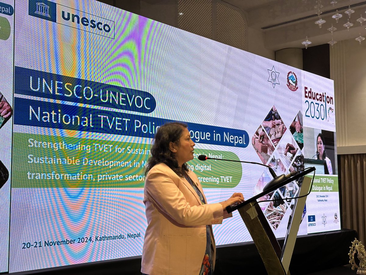 Another milestone for Nepal's #TVET sector.
This week's National TVET Policy Dialogue discussed international strategies to fill the existing gaps between Nepal's #TVET roadmap &amp; local challenges. 
UNESCO is happy to support the government in its transformative journey.