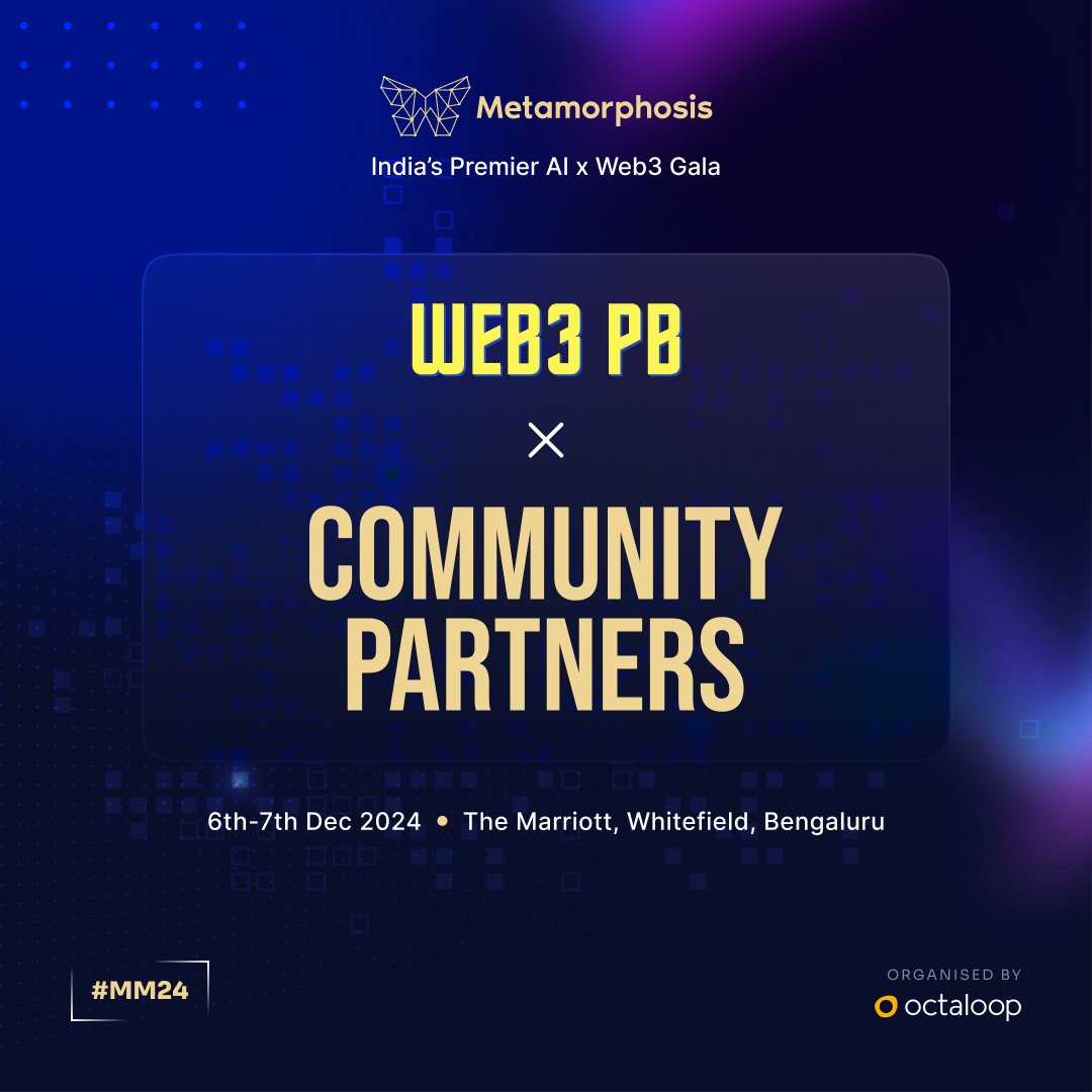 IBTxOfficial's tweet photo. 🌟 Excited to partner with @Web3Panjab  as a Community Partner for Metamorphosis 🦋

Uniting communities to celebrate Web3 innovation 🦋

🗓️ 6-7 Dec | Bangalore 🌐

🎟️ Grab your tickets now and be part of this transformative journey : https://t.co/wGTAOhgI35