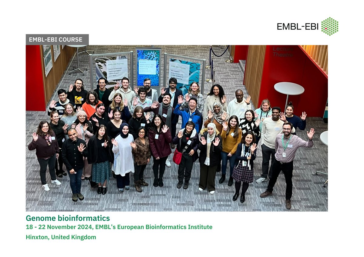We've been running our last courses of 2024 this week, and it's been a pleasure to welcome trainees to Hinxton to learn more about genome bioinformatics.

Want to join us for this course in 2025? Sign up to be the first to hear the latest updates: ebi.ac.uk/training/event…