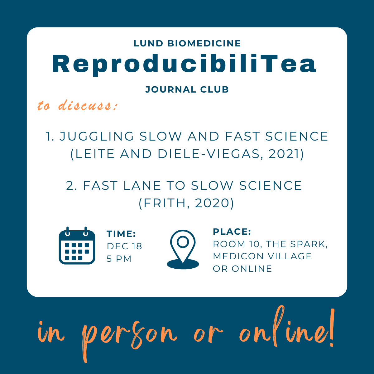 AdvansciC's tweet photo. The final Lund Biomedicine #ReproducibiliTea Journal Club meeting of 2024 is almost here! 

Articles:
1. https://t.co/ZeNggGLT0y

2. https://t.co/ZeNggGLT0y

Link to schedule: https://t.co/7XkqeKuqga

Link to sign-up sheet: https://t.co/oyggUUKQwv

#MediconVillage #Metascience https://t.co/b6f0gOjwPi