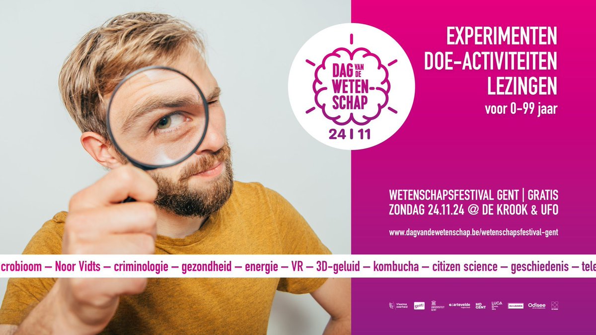 Dé hoogdag om wetenschap(pers) te leren kennen komt eraan! 🤩
Kies zondag 24 november uit honderden activiteiten op #dagvandewetenschap waarover jij meer wil weten!

Bekijk het programma ➡️  buff.ly/3AQXiZc