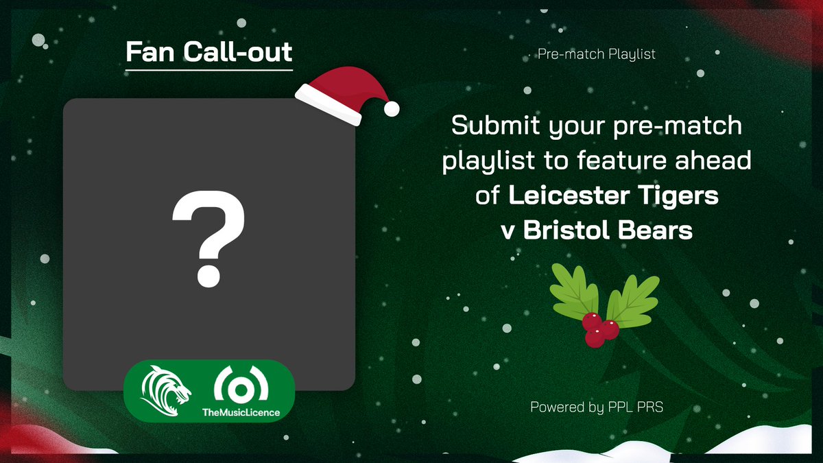 Time to test your DJ'ing skills for the entire #TigersFamily!  

For our festive fixture on Saturday, December 21, the playing squad has handed over the integral role of selecting the PPL PRS pre-match playlist to fans.

Register 👉 LeicesterTigers.com/news/ppl-gp8-2…