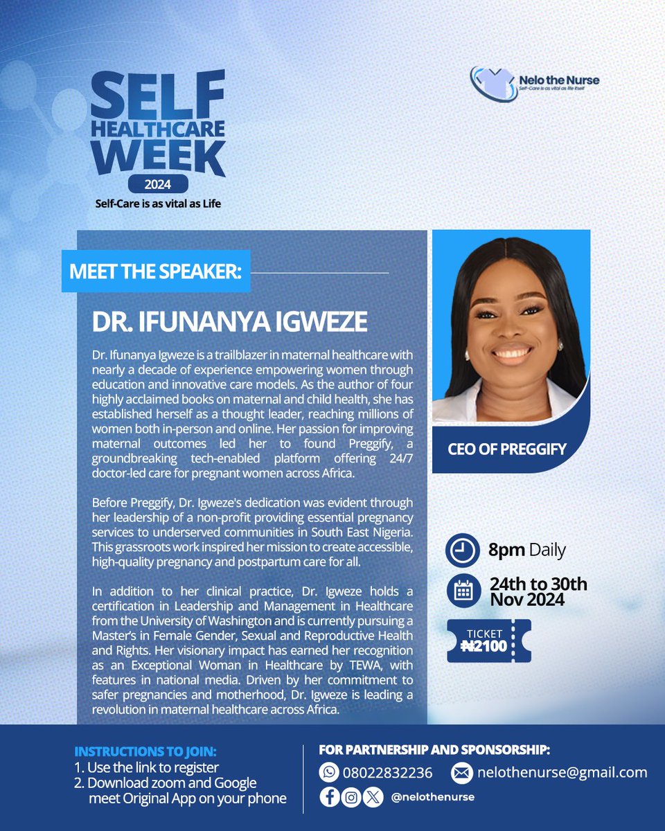 nelothenurse's tweet photo. Trailblazing maternal healthcare with innovation and compassion—Dr. Ifunanya Igweze empowers women across Africa with accessible, life-saving care. CEO of Preggify, she's revolutionizing motherhood one step at a time!
#SelfHealthCareWeek #DavidoAt32 #Morayo #NeloTheNurse https://t.co/d9l81wncIm