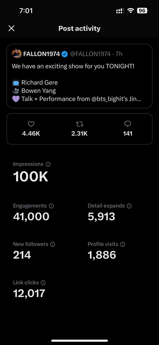 FALLON1974's tweet photo. Thank you to Jin and the amazing BTS ARMY for watching our livestream of The Tonight Show! Your love and support helped us reach over 229,000 views! 💜 We appreciate you all so much. Stay tuned for more unforgettable moments on #FallonTonight! #JinOnFallon #BTSARMY https://t.co/rGF5Neg4oy