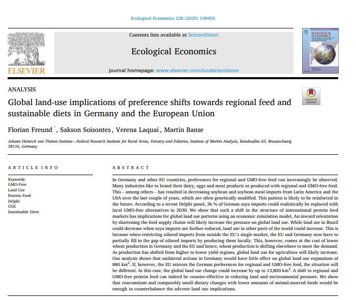🇩🇪 and 🇪🇺 heavily rely on soy imports, mainly from 🇧🇷, to fuel their meat and dairy industries.
Substituting those imports with local feed would be most likely detrimental to 🌍 land use.
To remedy this, the solution is simple: eat less meat and dairy! 👇
sciencedirect.com/science/articl…