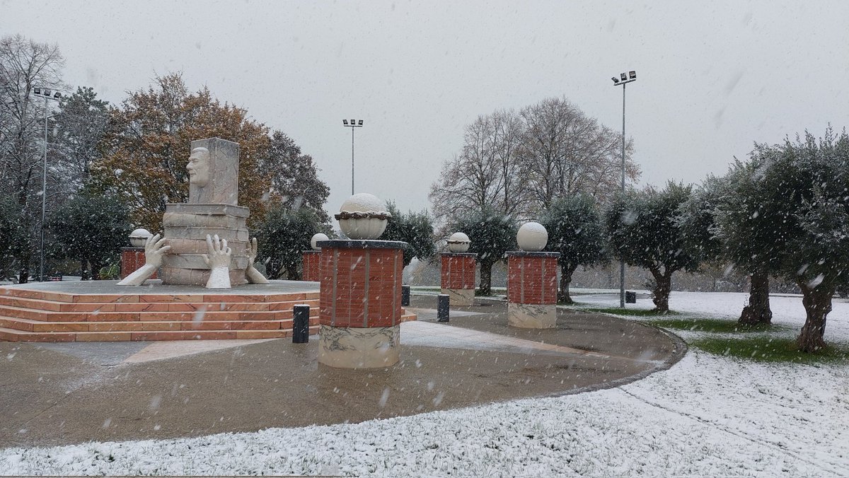La neige est déjà bien présente dans le Val-de-Marne ! Elle recouvre à Champigny les oliviers portugais du Monument du parc du Plateau...